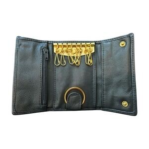 Vintage Perry Ellis trifold leather hook key holder wallet organizer black NWT